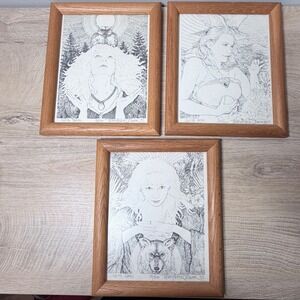 Framed Gothic Fantasy Art Print Set Pagan Witch Goddess Wolf Signed Numbered